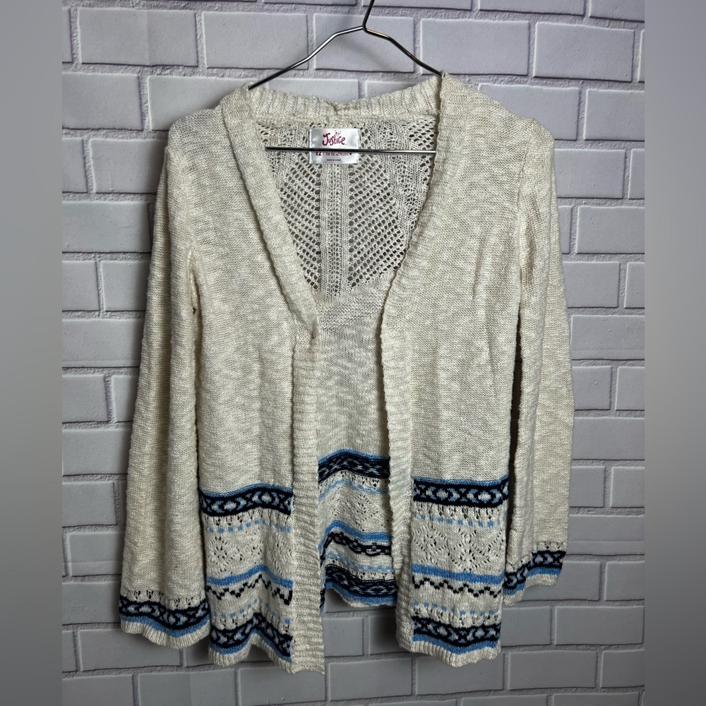 JUSTICE girls open front cardigan beige/size 12
